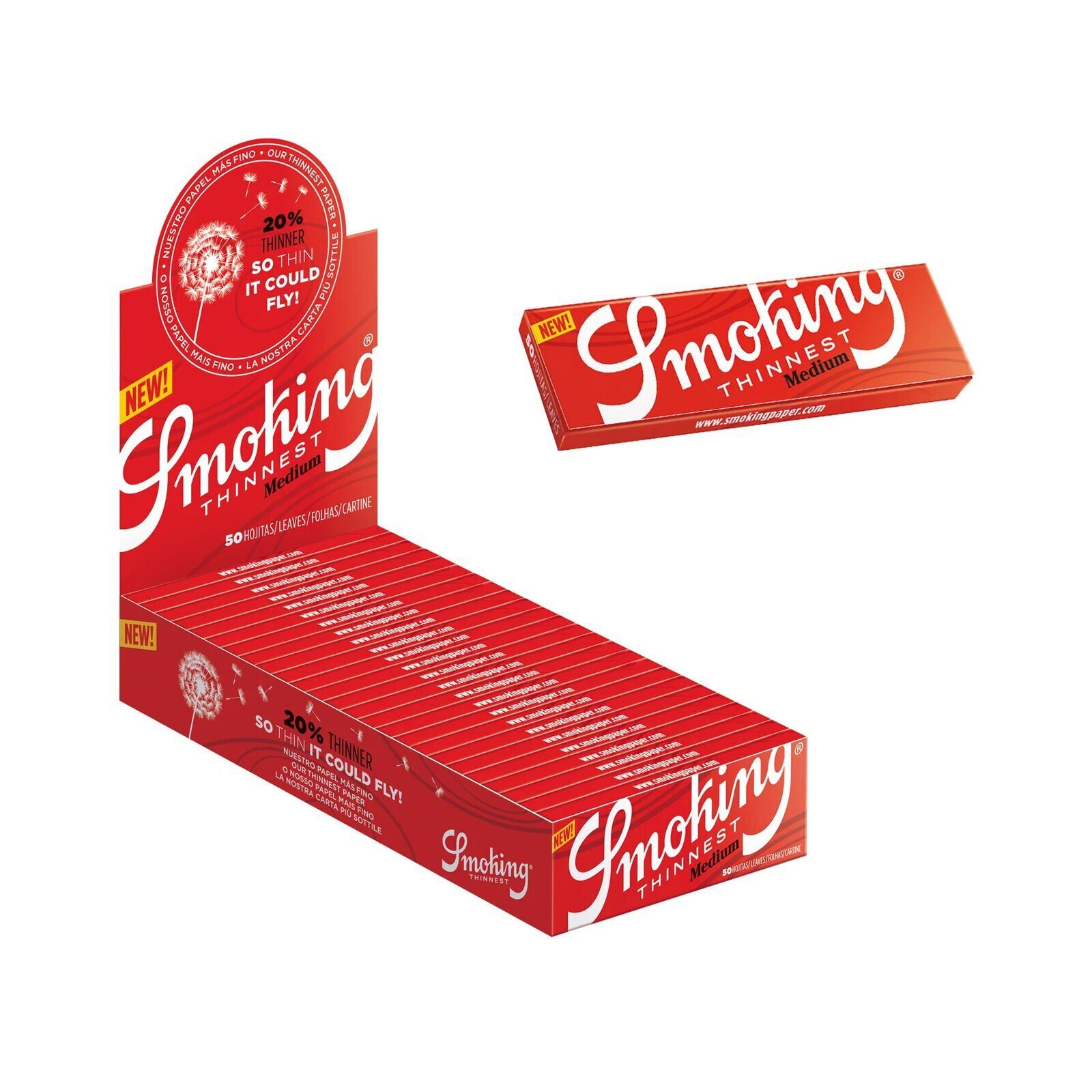 Smoking Medium 1 1/4 Red Thinnest Rolling Papers - Box of 25