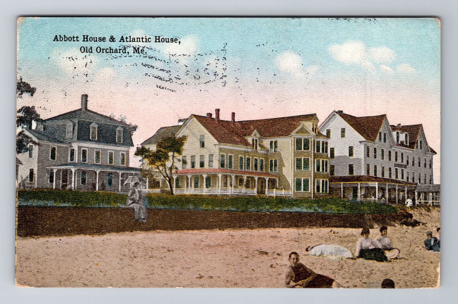 Old Orchard ME-Maine, Abbott House & Atlantic House, Vintage c1914 Postcard