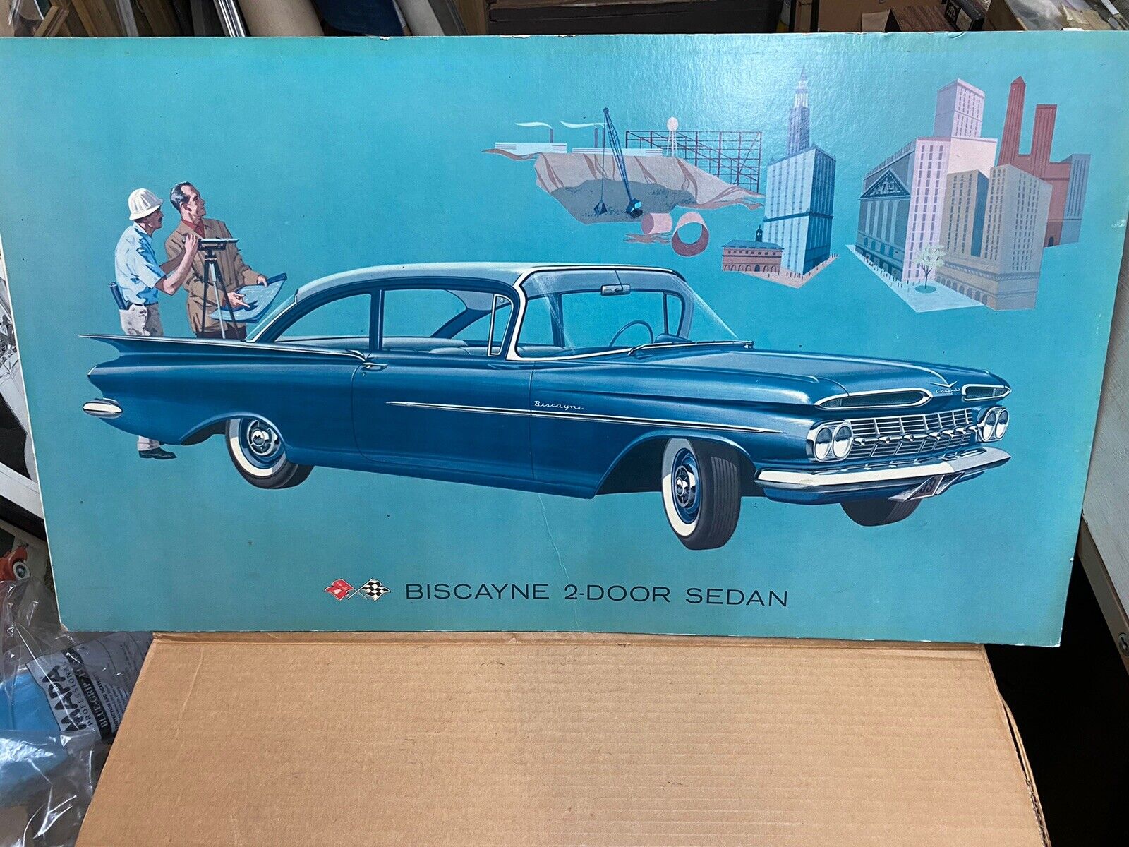 1959 Chevrolet Biscayne Two Door Dealer thick cardboard poster