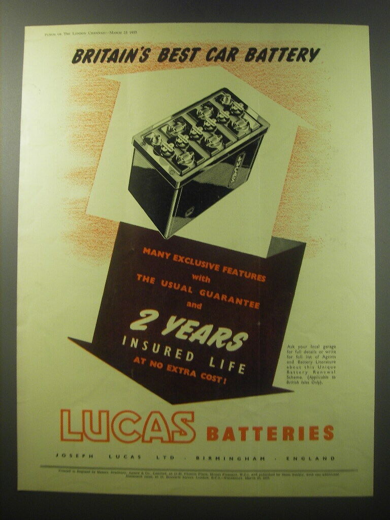1955 Lucas Battery Ad - Britain's best car battery