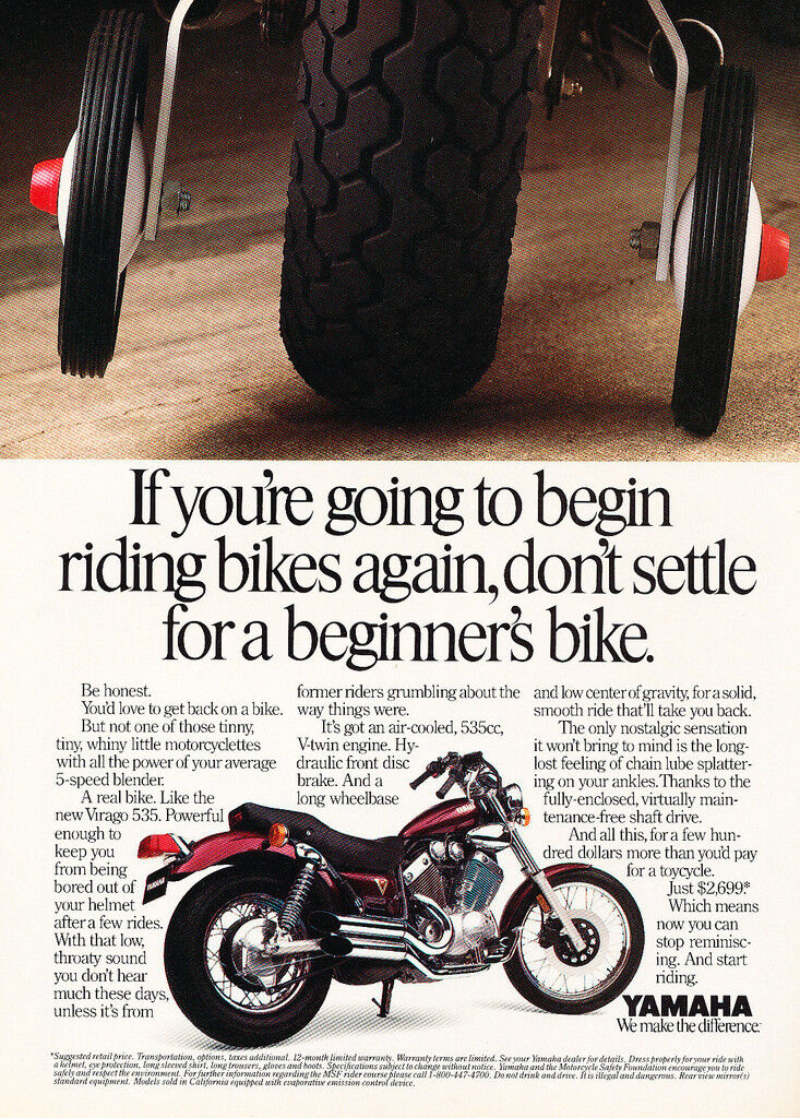 1987 Yamaha Virage 535 -  Original Motorcycle Advertisement Print Ad J287