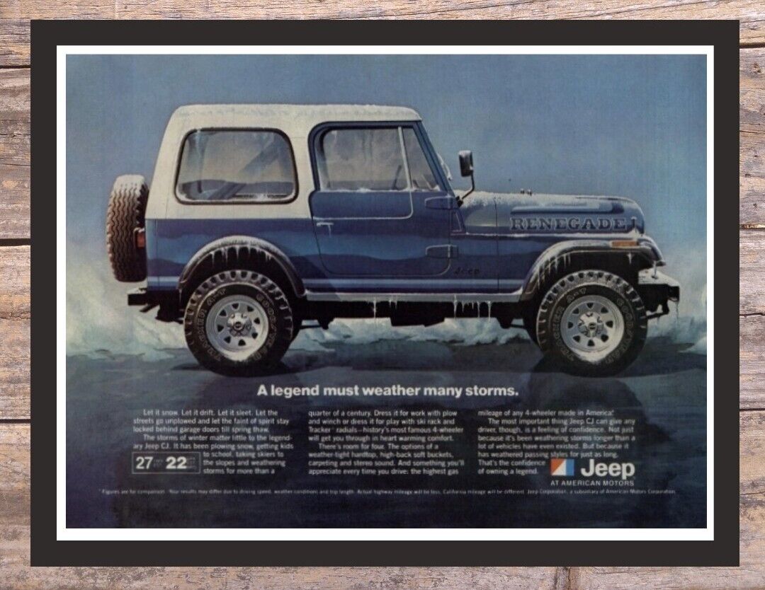 1981 Blue Jeep CJ Renegade Hardtop 4x4 SUV Framed Vintage Car Print Ad Poster