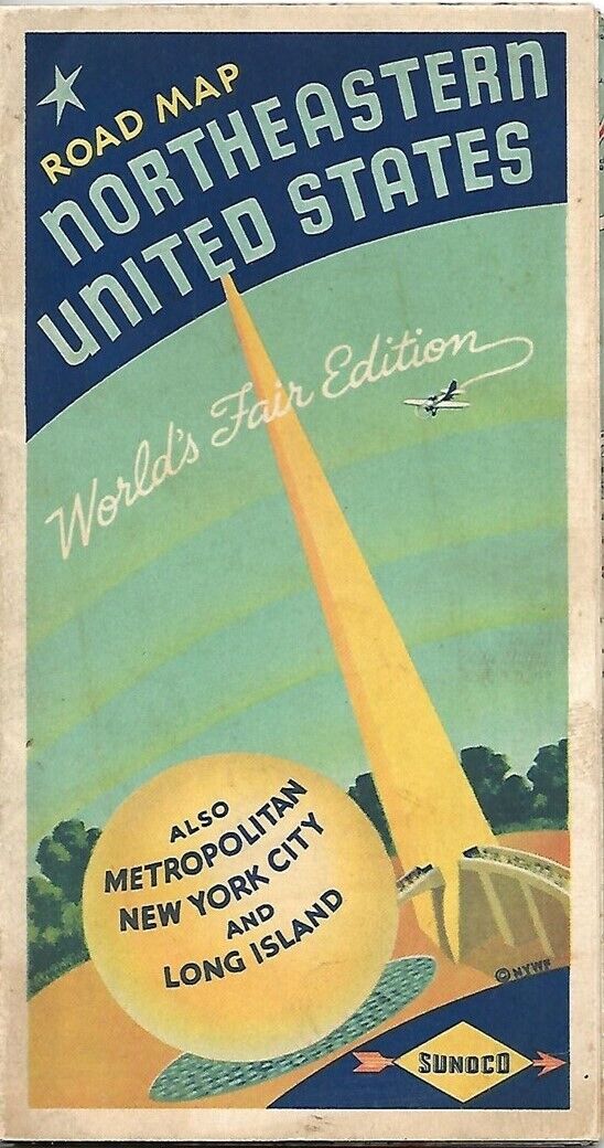 1939 SUNOCO Road Map NEW YORK WORLD'S FAIR Long Island Manhattan Northeast US