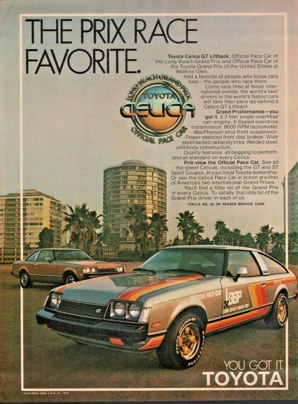 1978 Toyota Celica GT Liftback Long Beach Grand Prix Pace Car - Vintage Ad