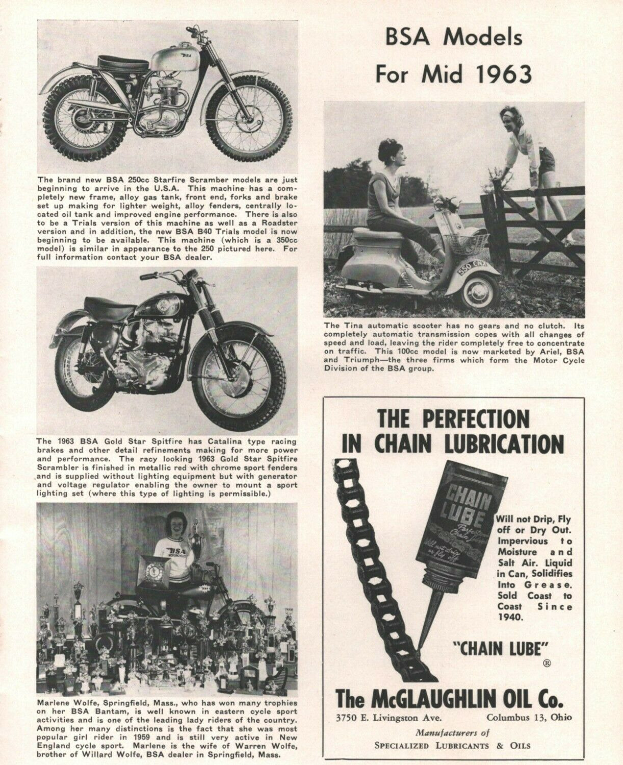 1963 BSA Starfire, Gold Star, Bantam, Tina Scooter, - Vintage Motorcycle Article