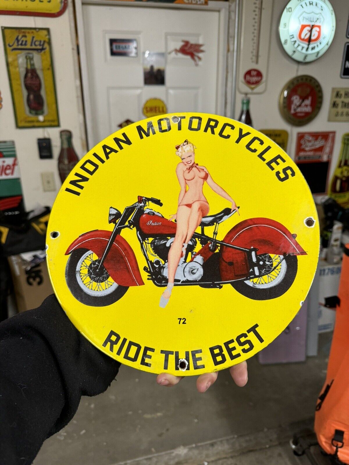 Indian Motorcycles Sign - Gas Pump Porcelain Sign 12”