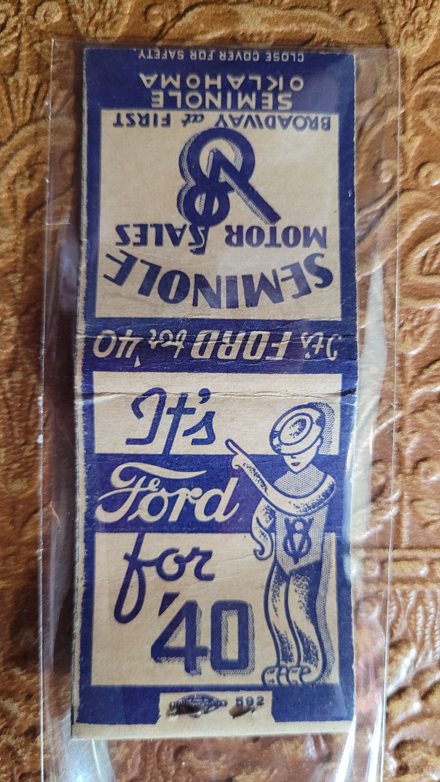 1940's  It's Ford For 1940  Matchbook Match Cover