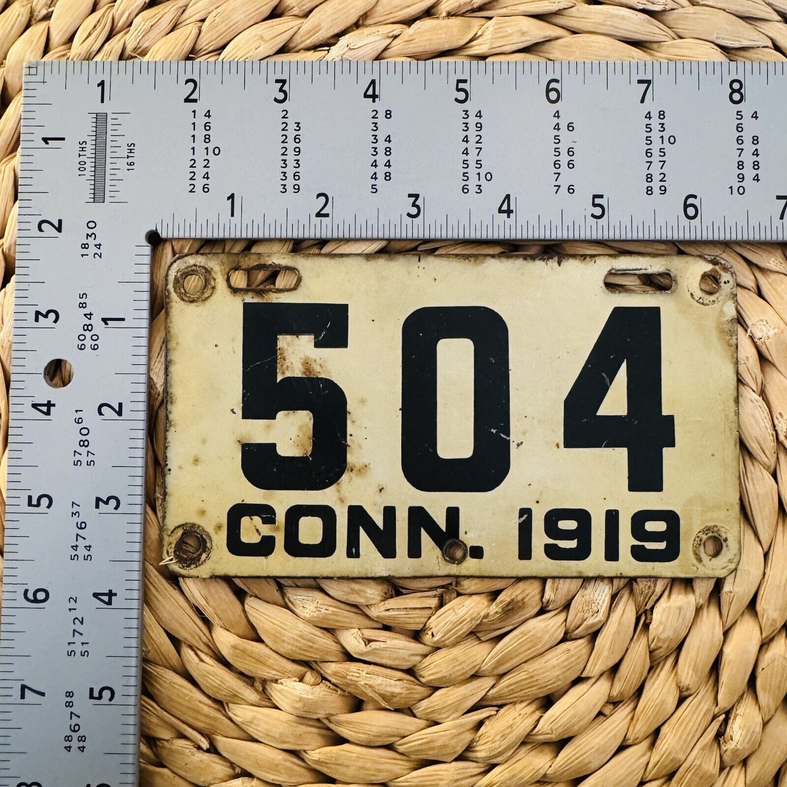 1919 Connecticut License Plate 504 MOTORCYCLE ALPCA Harley Indian BMW Norton