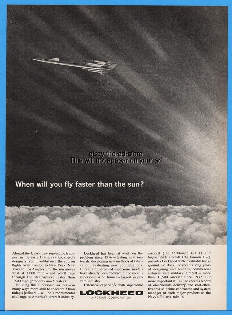 1963 Lockheed Super Sonic Transport SST Airliner Concept Faster Than The Sun Ad
