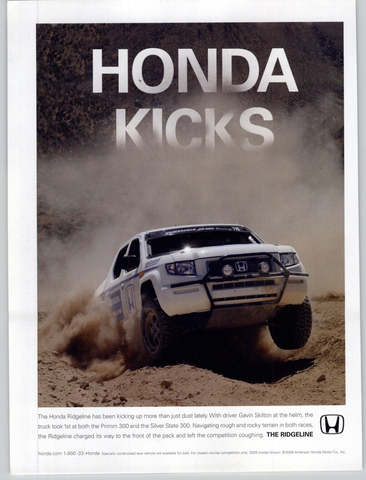 2008 White Honda Ridgeline Pick Up Truck Off Road Racing Photo Vintage Print Ad 