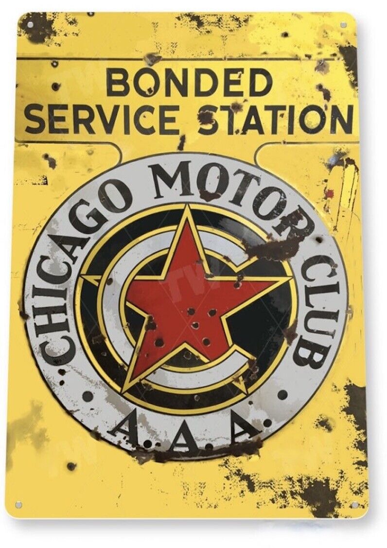 AAA CHICAGO MOTOR CLUB TIN SIGN CMC ILLINOIS CHAPTER ELGIN NATIONAL ROAD RACE 