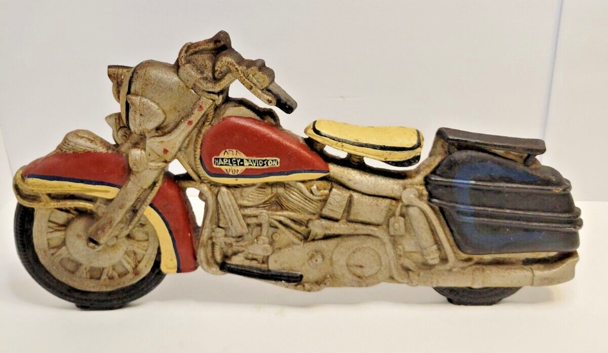 Vintage Large Cast Iron Harley Davidson Art Or Door Stop Motorcycle Americana