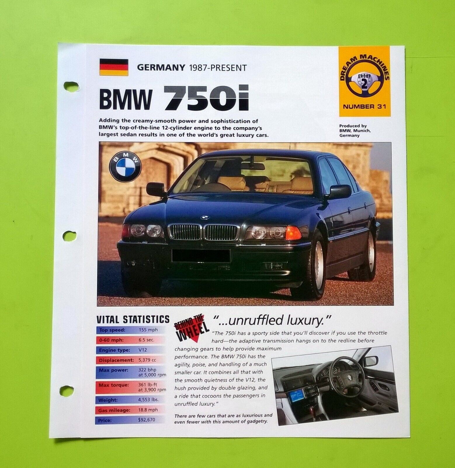 Imp 1987- BMW 750i sports sedan car hot rod information brochure hot cars dealer