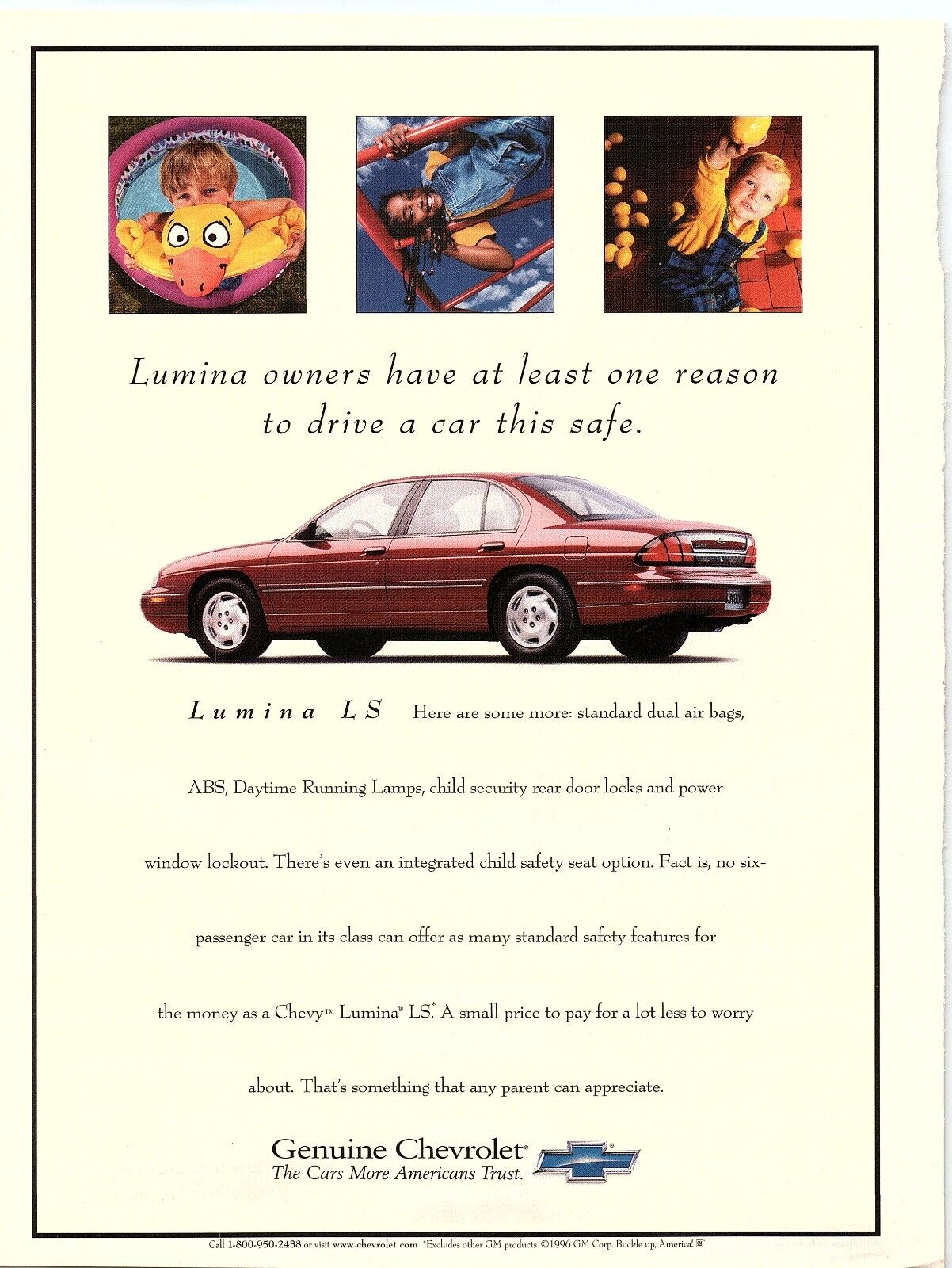 1988 CHEVROLET LUMINA LS THE CARS MORE AMERICANS TRUST FULL PAGE PRINT AD 2548