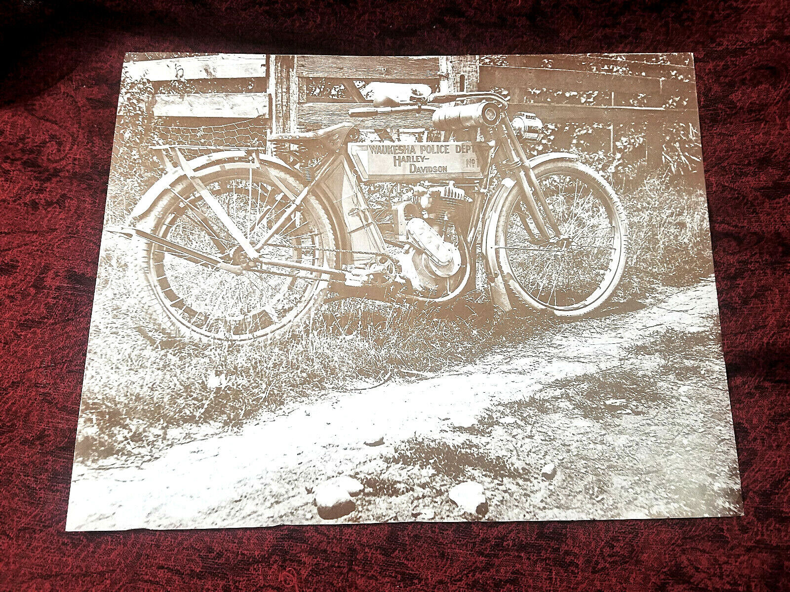 Vintage Photo Harley Davidson Waukesha Police Dept. No. 1 Motorcycle 