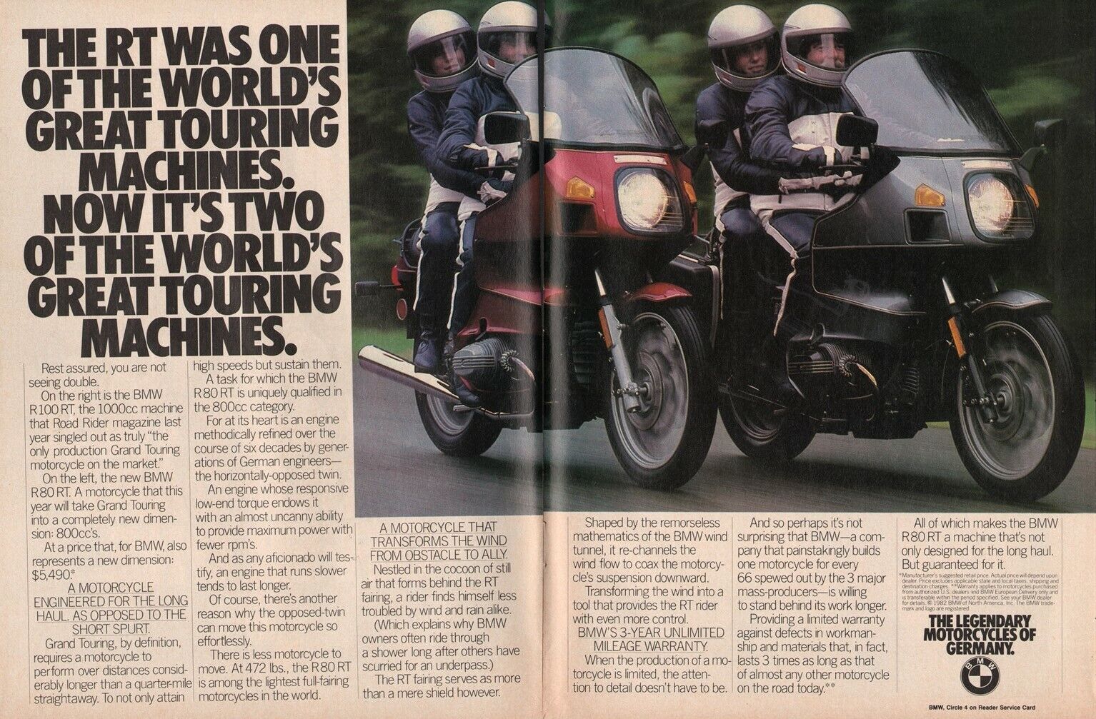1983 BMW R100 RT and R80 RT - 2-Page Vintage Motorcycle Ad