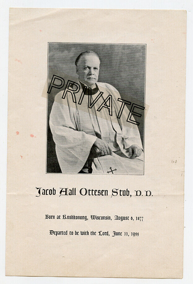 1944 Memorial - Minneapolis, Minnesota - Jacob Hall Ottesen Stub, D.D. 