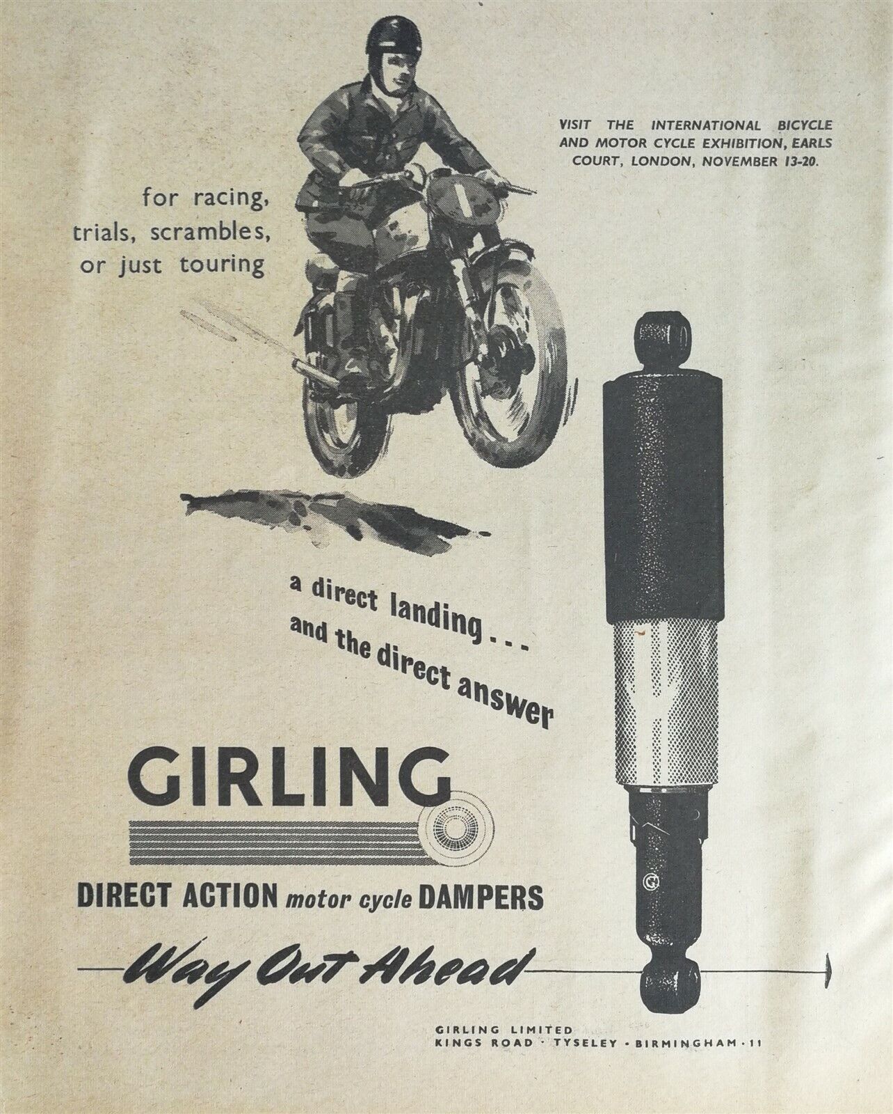 Vintage 1954 Girling Motorcycle Direct Action Dampers Full Page Ad