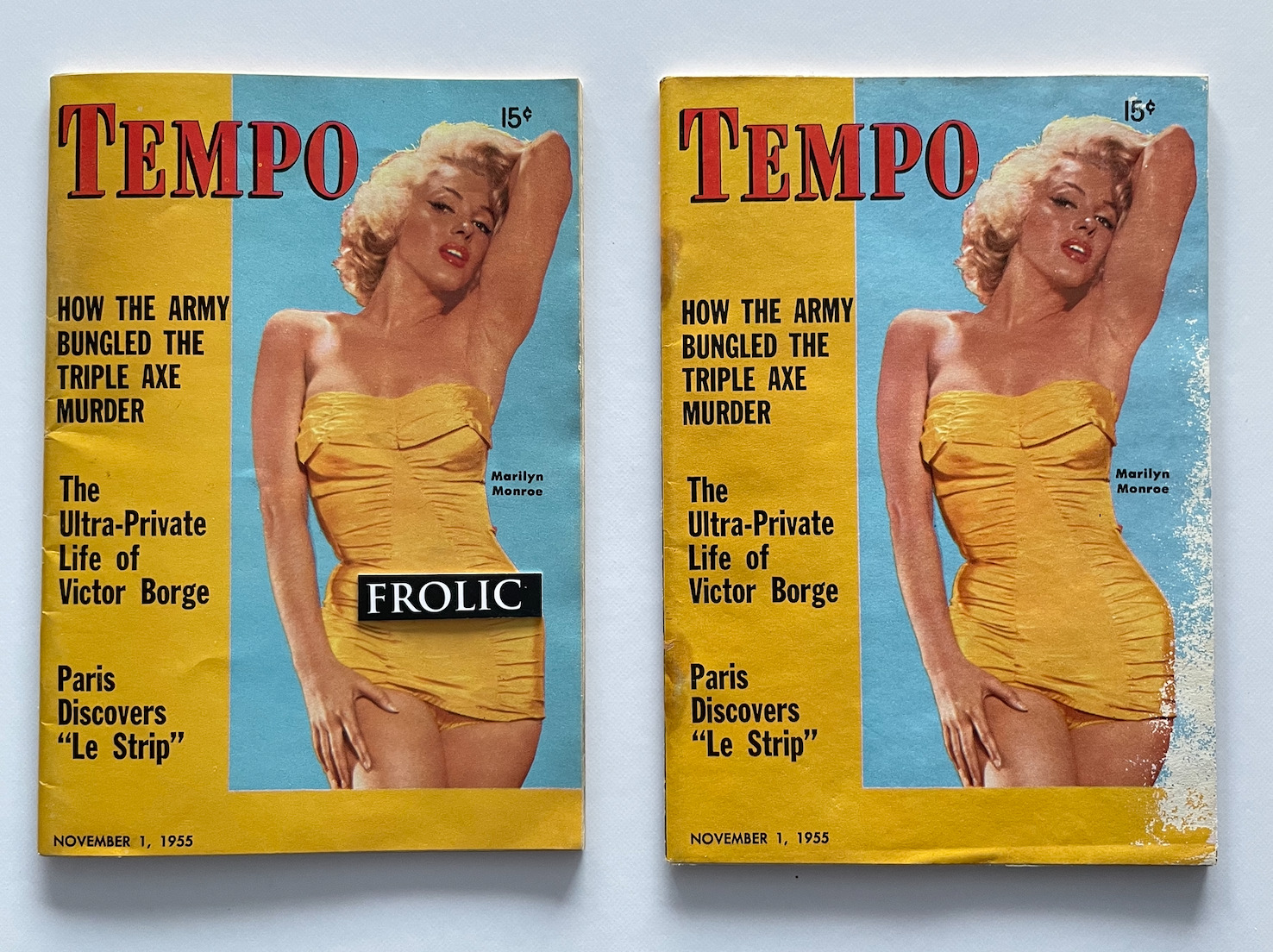 MARILYN MONROE Nov 1, 1955 TEMPO  (2) Two Original Magazines Golden Bathing Suit