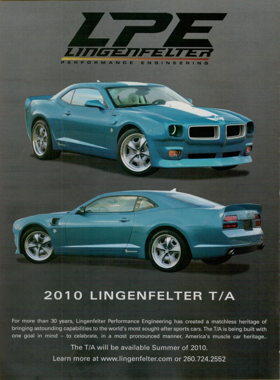 2010 Lingenfelter T/A Muscle Car Performance Engineering Camaro VINTAGE PRINT AD