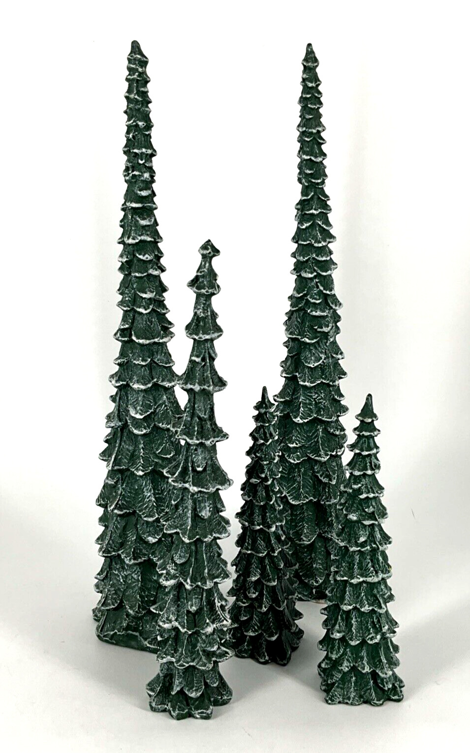 Christmas village evergreen Pine Trees Set Of 5 Tall Skinny W Snow