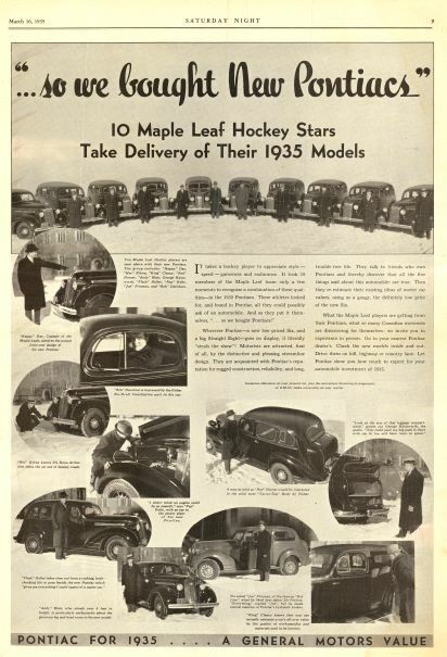 1935 Pontiac GM CAR AD Toronto Maple Leafs -