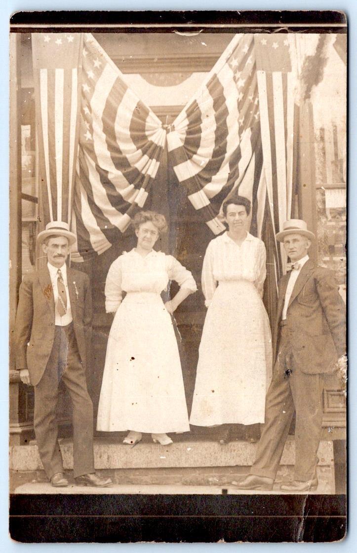 1910\'s RPPC PATRIOTIC AMERICAN FLAGS BANNERS 1 WOMAN IDENTIFIED AS LUCY BROWN