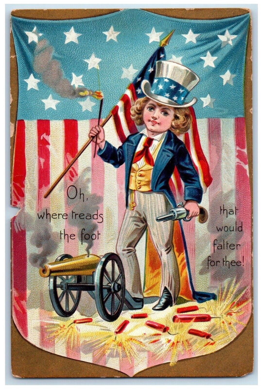c1910's Independence Day Firecrackers Flag Patriotic Tuck's Antique Postcard