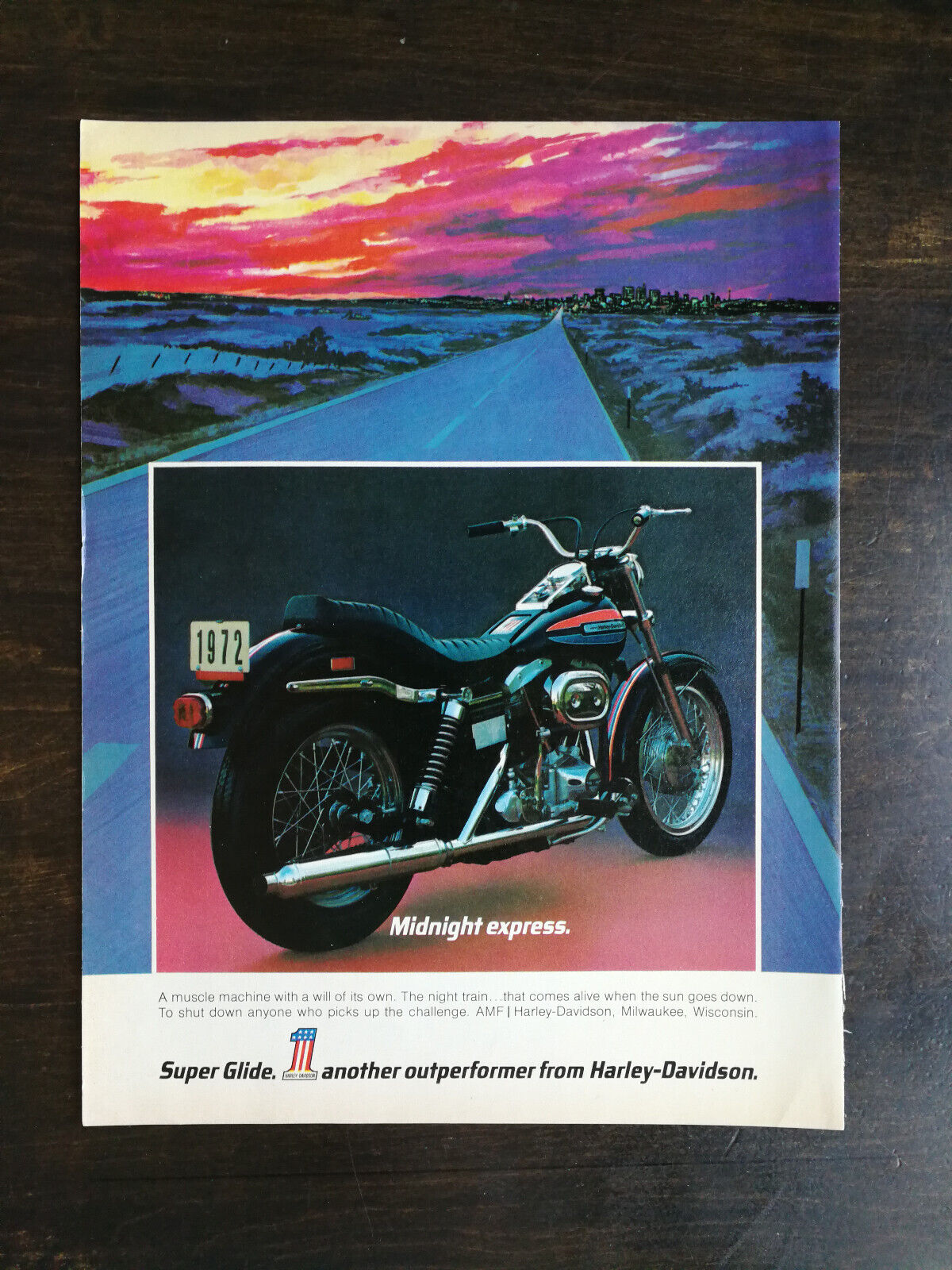 Vintage 1972 Harley Davidson Midnight Expr Motorcycle Full Page Ad  324