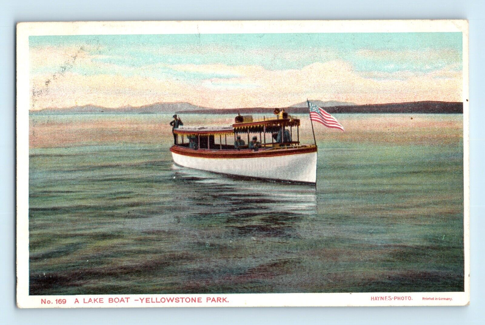Yellowstone Park Haynes Photo 169 A Lake Boat Flag Water Vintage Postcard B8