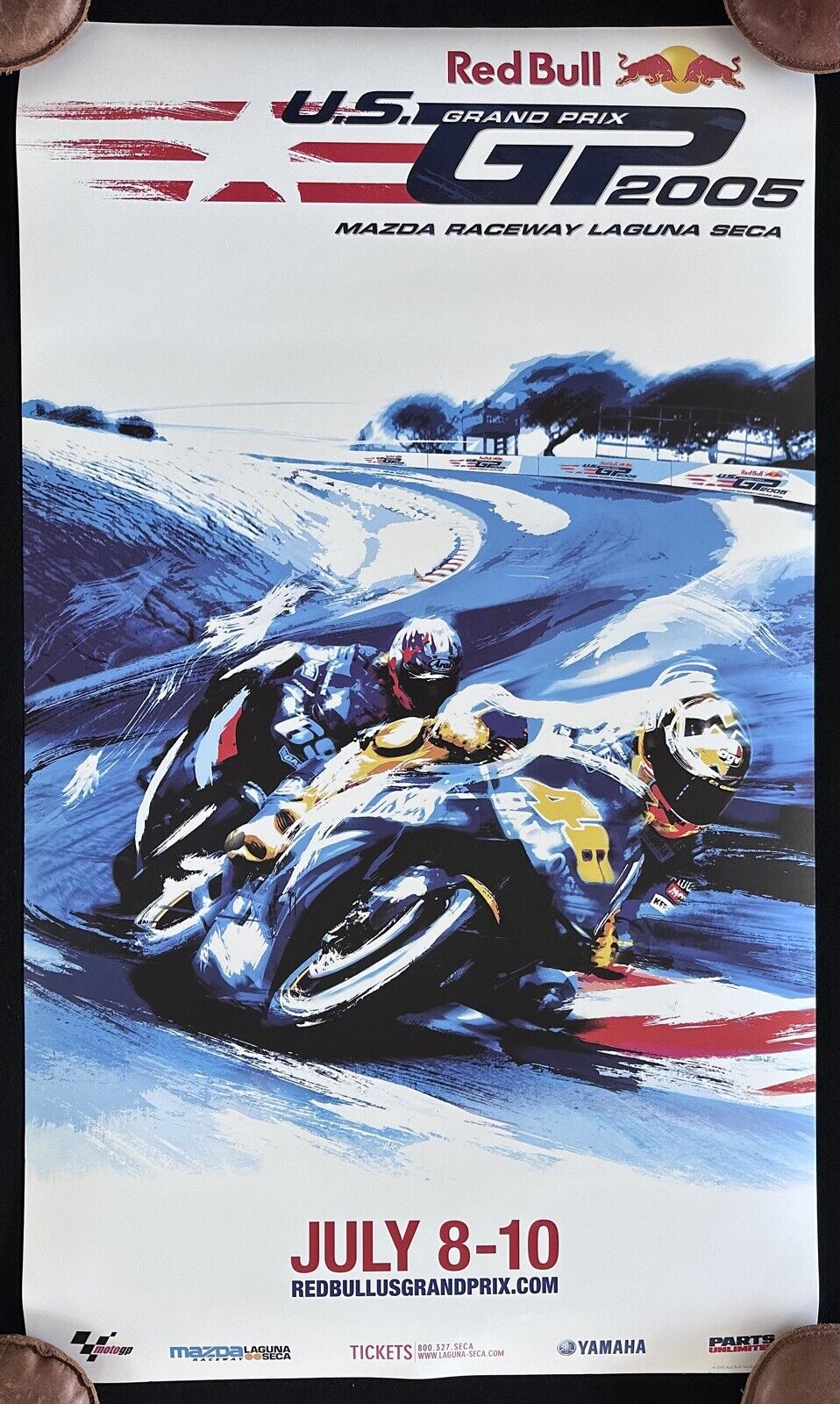 2005 MotoGP Laguna Seca Race Poster Nicky Hayden Valentino Rossi Red Bull