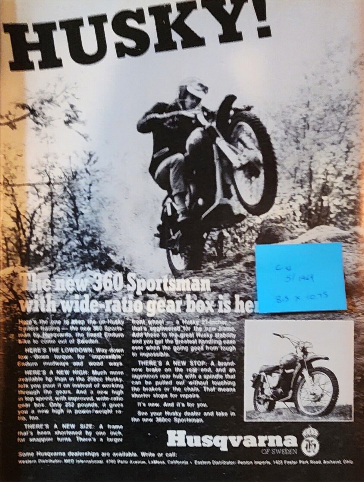 1969 Cycle World original Husqvarna  Vintage Motorcycle Dirtbike Ad 360