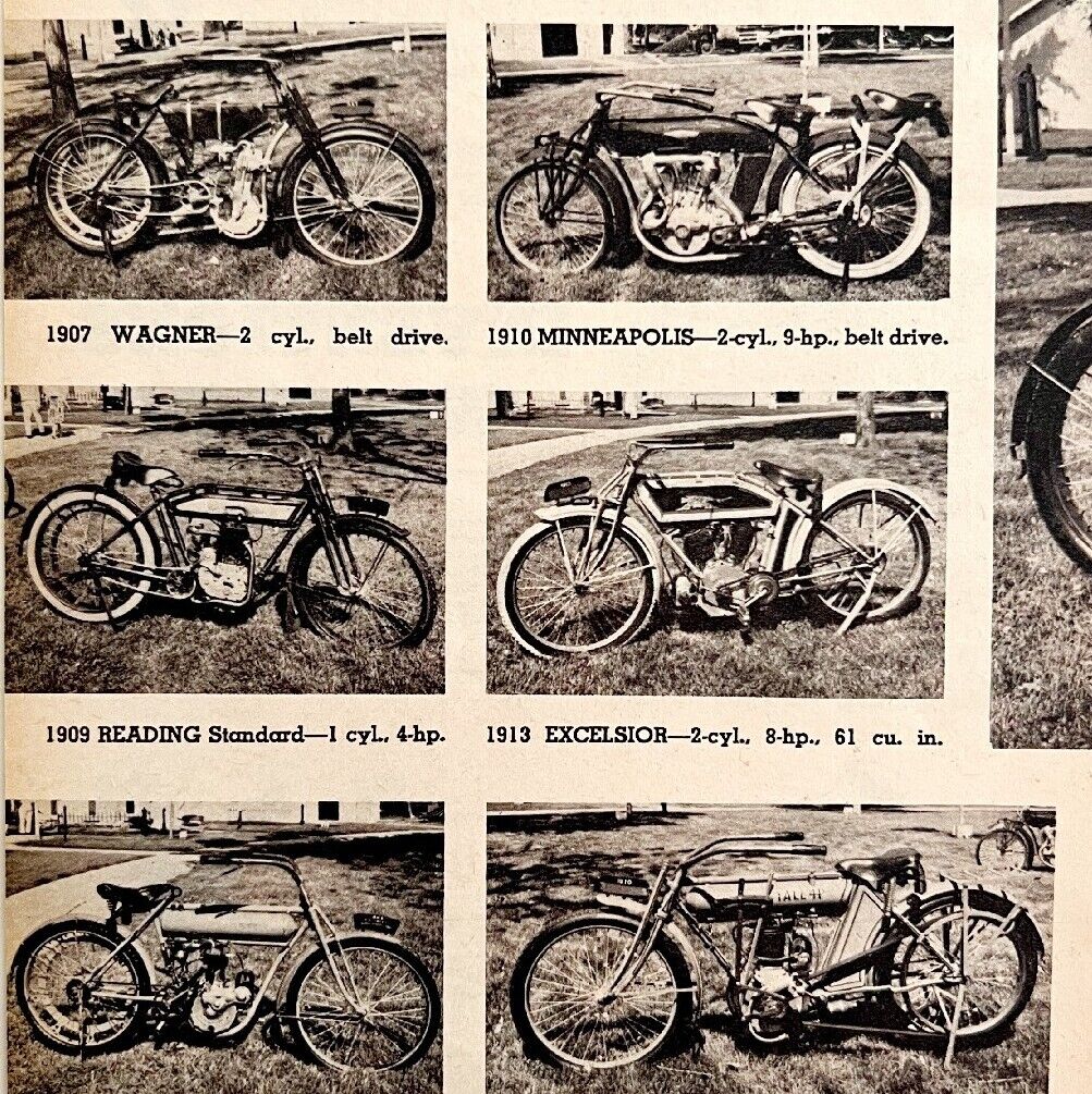 Antique Two Wheelers Early Motorcycles Print 1961 Yale Merkel Ephemera DWS6C