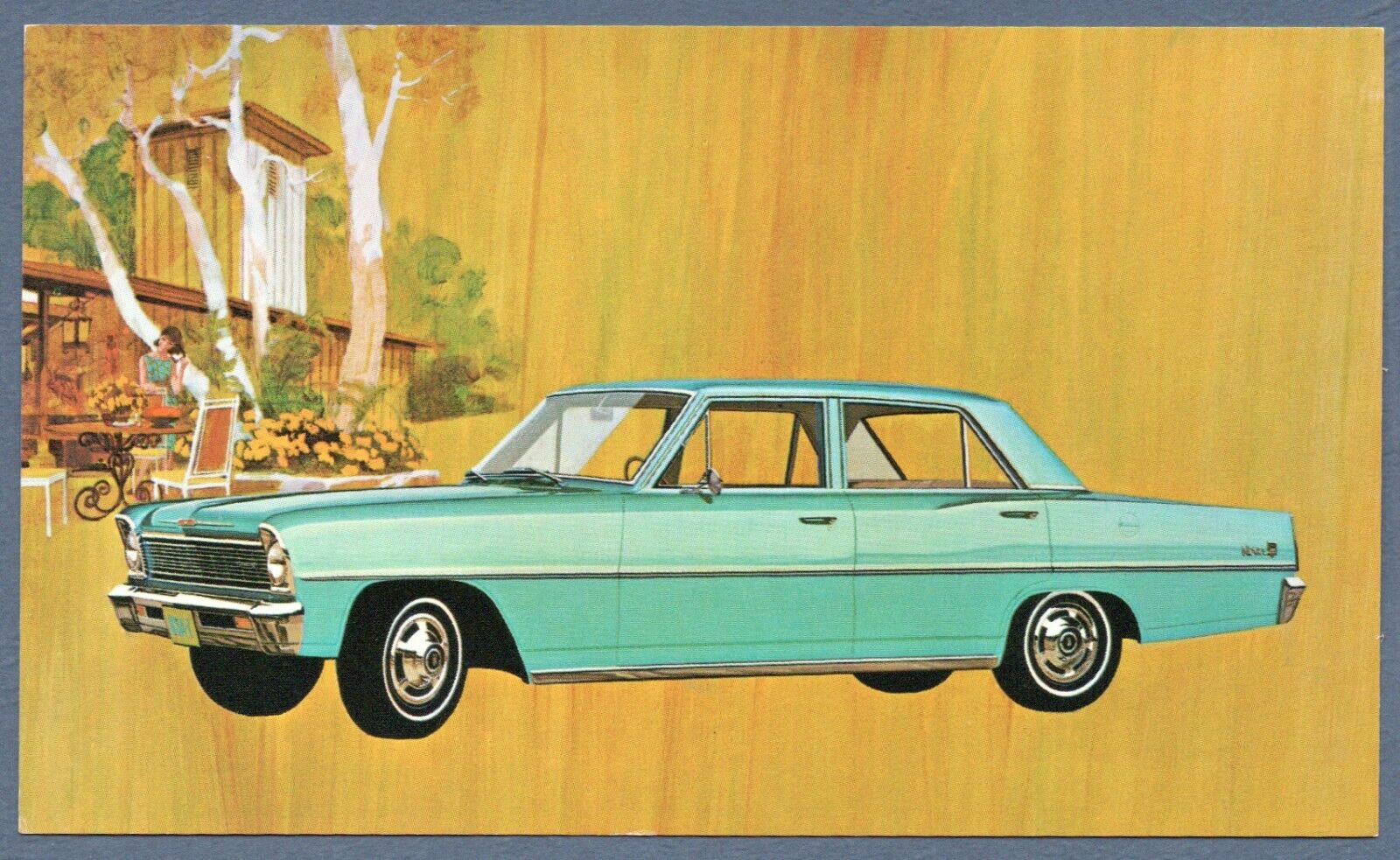 1966 Chevrolet CHEVY II Nova 4-Door Sedan NOS Dealer Postcard UNUSED VG+/Ex ^