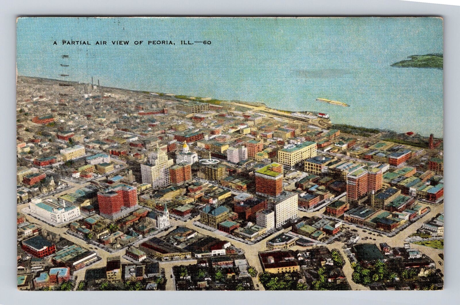 Peoria IL-Illinois, Aerial Of Town Area, Antique, Vintage Souvenir Postcard