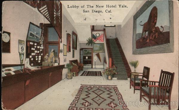 San Diego,CA Lobby of the New Hotel Yale California J.M. Purdy Co. Postcard