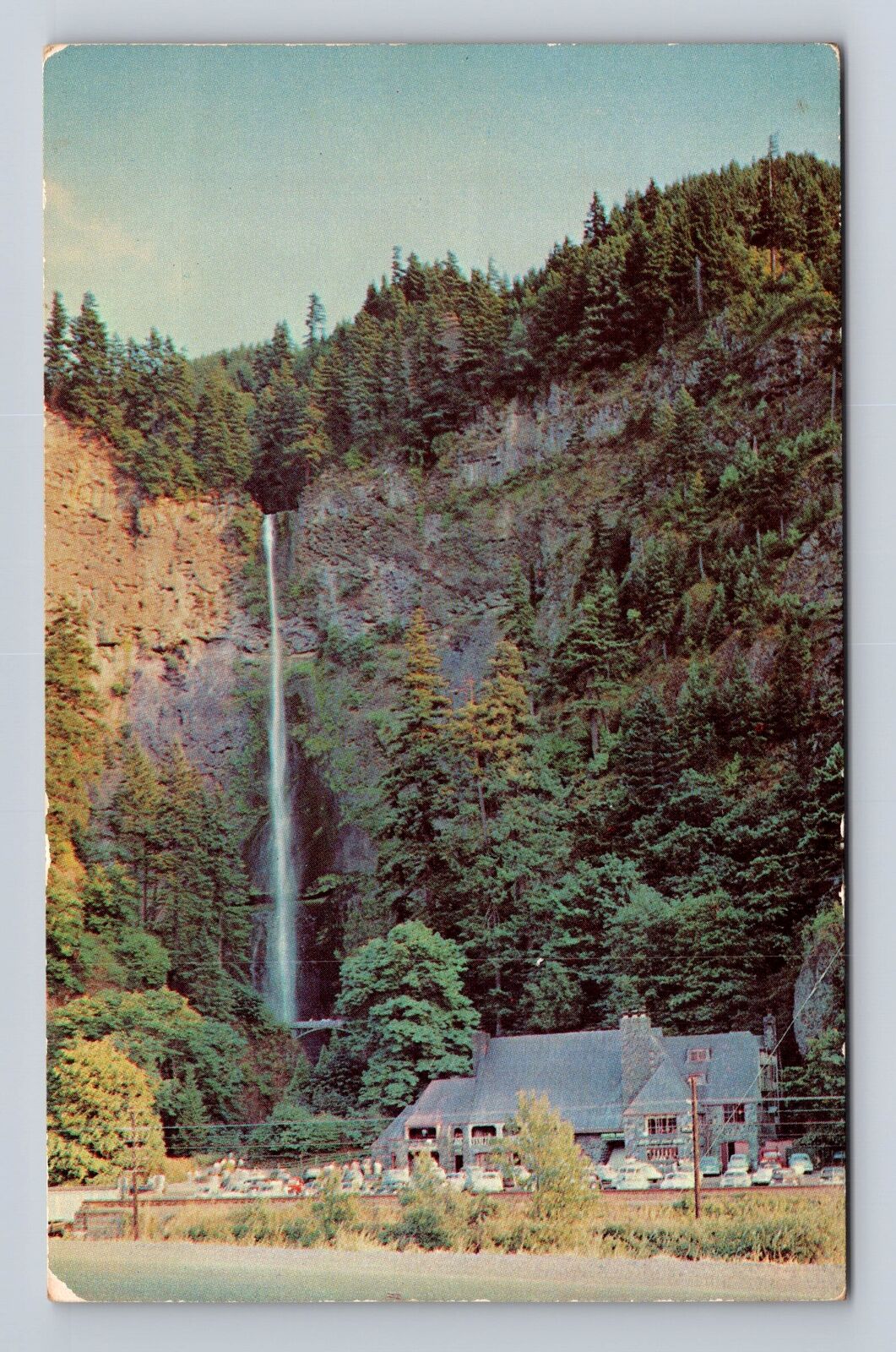 Multnomah Falls OR-Oregon, Multnoham Falls and Lodge, Vintage Souvenir Postcard