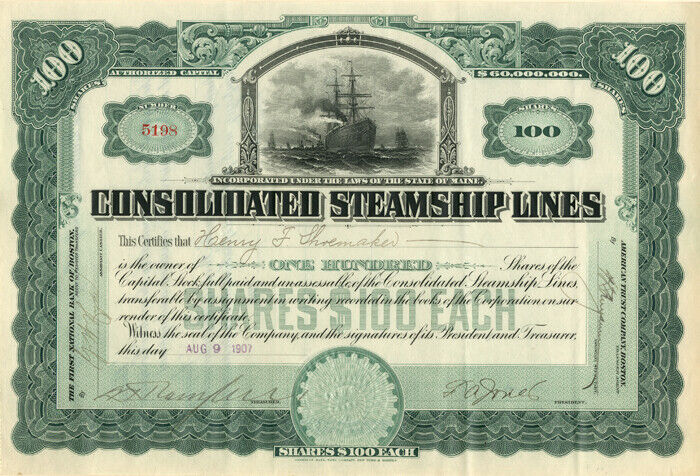 Consolidated Steamship Lines - Stock Certificate - Shipping Stocks