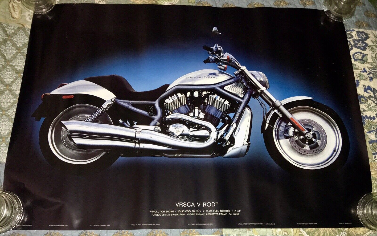 Older Large VRSCA V-ROD Harley-Davidson Motorcycle Poster, 24” x 36”, Nice Cond
