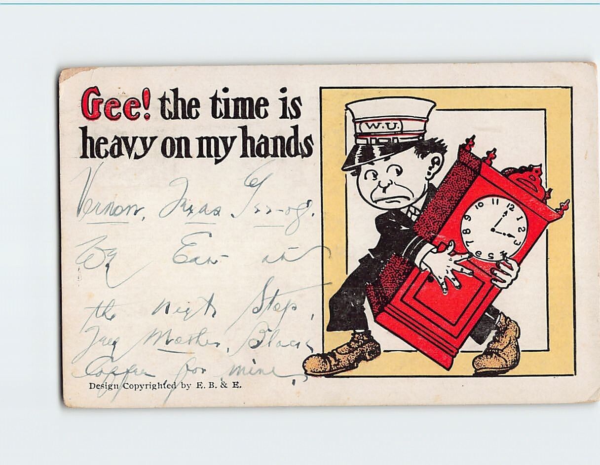 Postcard Gee The Time is Heavy on my Hands Art Print Humor Card
