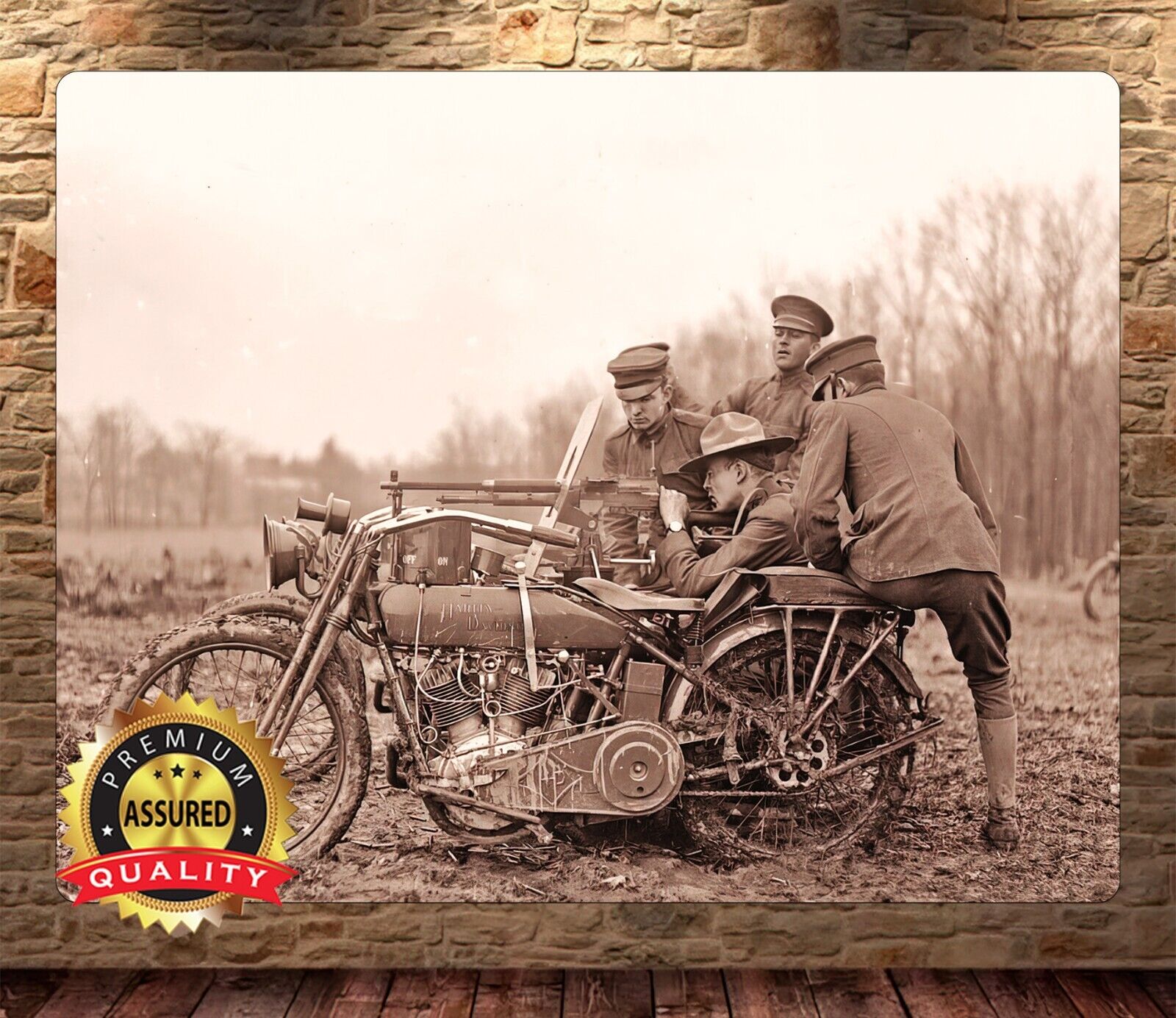 Vintage Motorcycle - Miltary Soldiers- Harley Davidson - Metal Sign 11 x 14