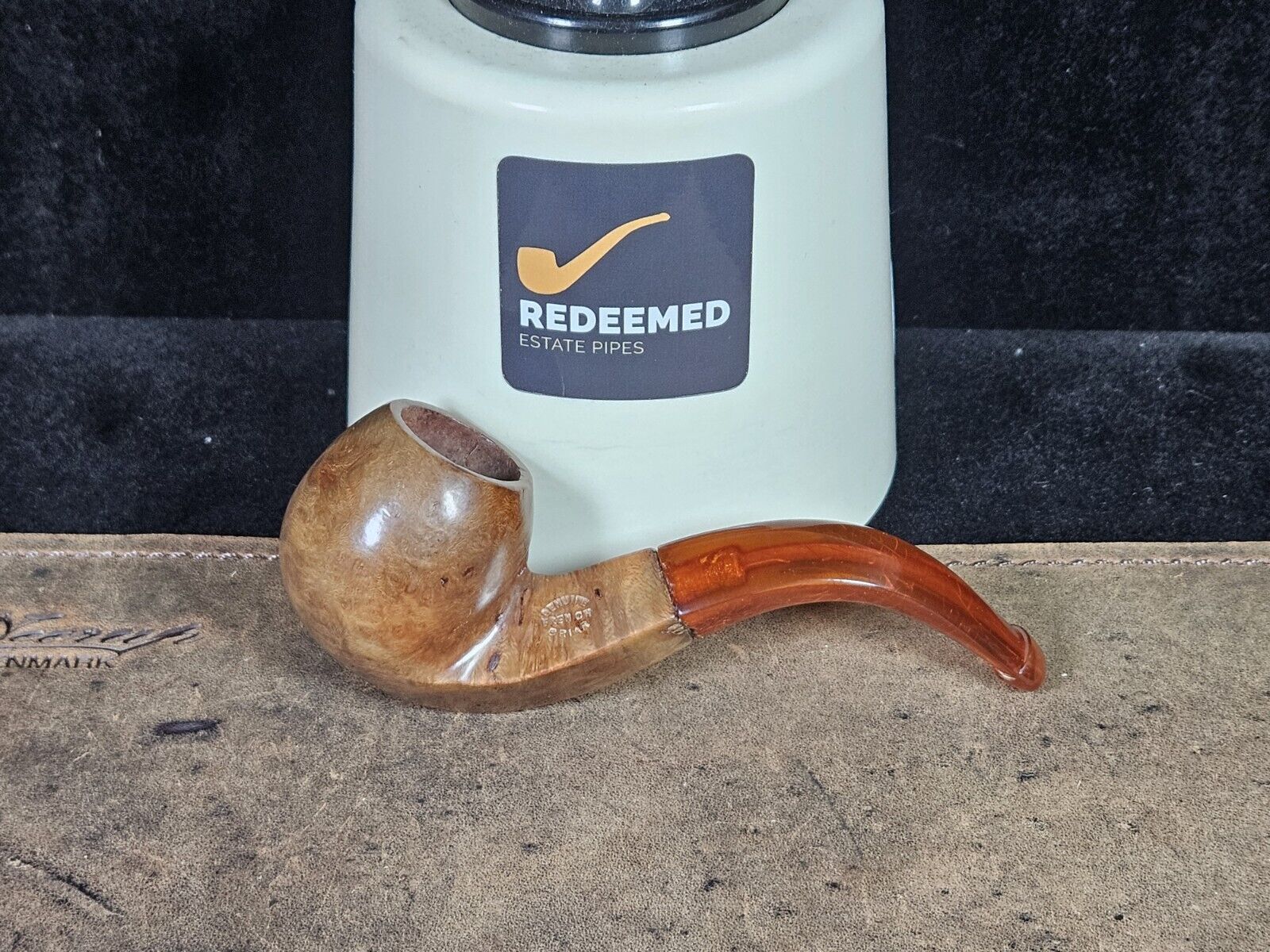 NOS Genuine French Briar Diamond-shank Apple w/ amber stem Tobacco Smoking Pipe