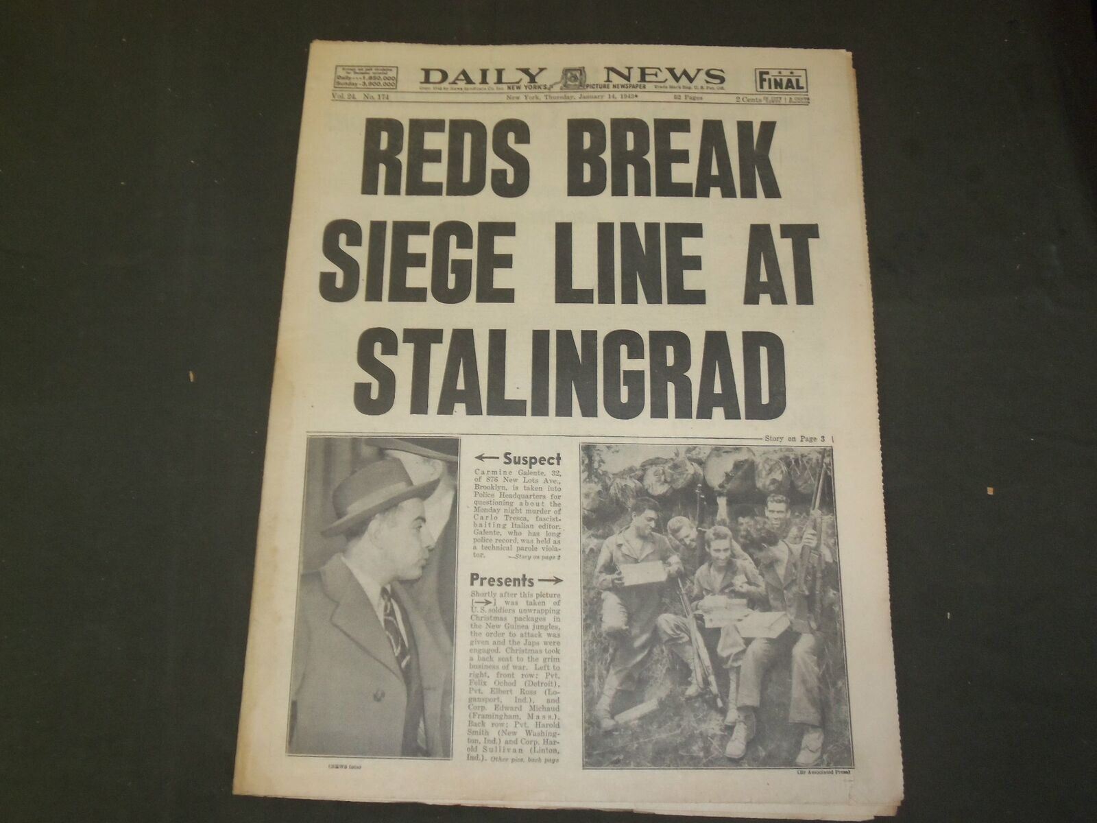1943 JANUARY 14 NEW YORK DAILY NEWS-REDS BREAK SIEGE LINE AT STALINGRAD- NP 4316