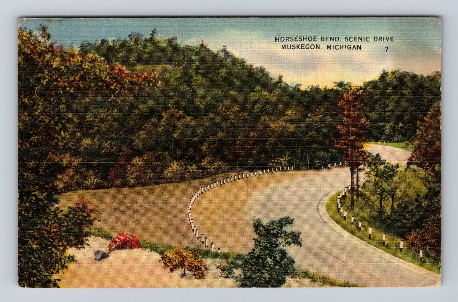 Muskegon MI-Michigan, Scenic Drive Horseshoe Bend, Antique Vintage Postcard