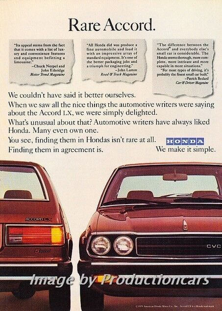 1979 Honda Rare Accord Original Advertisement Print Art Car Ad J744