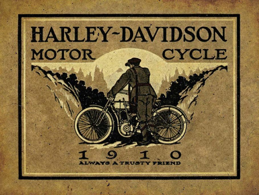 1910 HARLEY DAVIDSON MOTORCYCLE TRUSTY FRIEND HEAVY DUTY USA MADE METAL ADV SIGN
