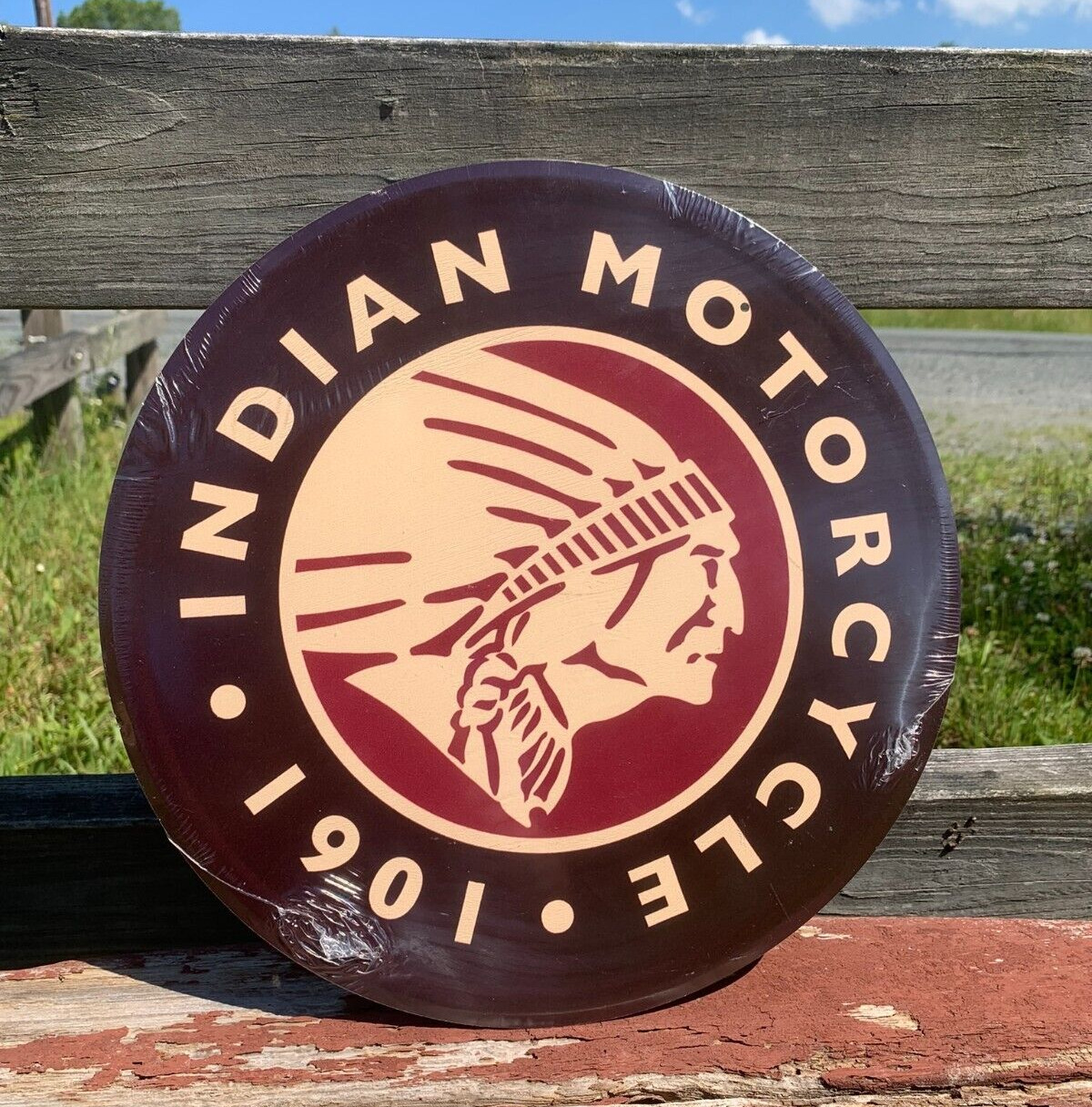 Indian Round Logo Motorcycles Vintage Sign Tin Metal Wall Garage Rustic