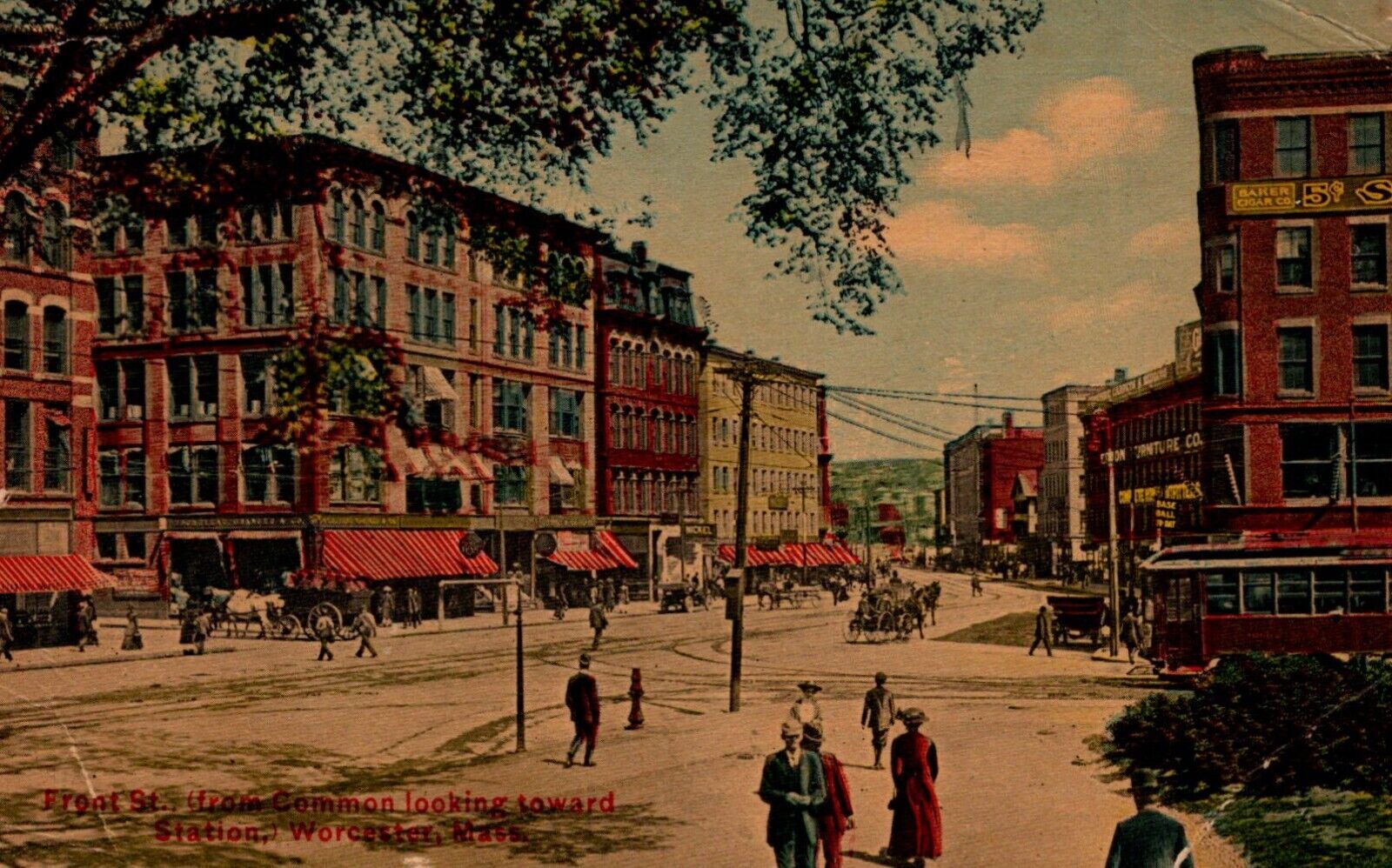 Worcester Massachusetts Front Street Common Looking Toward Station Posted 1911