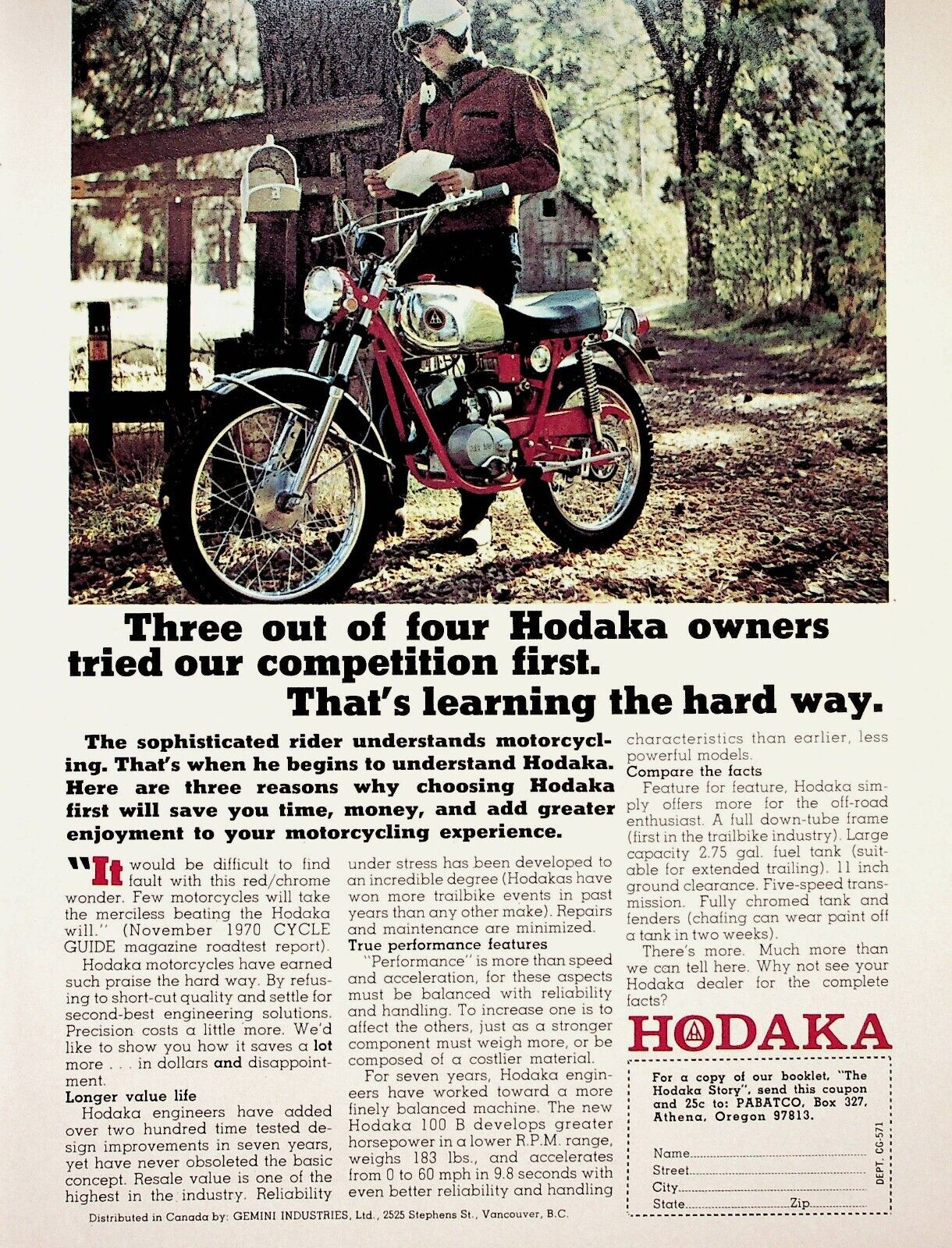 1971 Hodaka 100B Trailbike - Vintage Motorcycle Ad