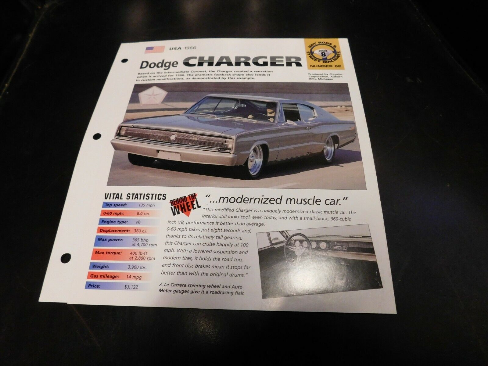 1966 Dodge Charger Spec Sheet Brochure Photo Poster 